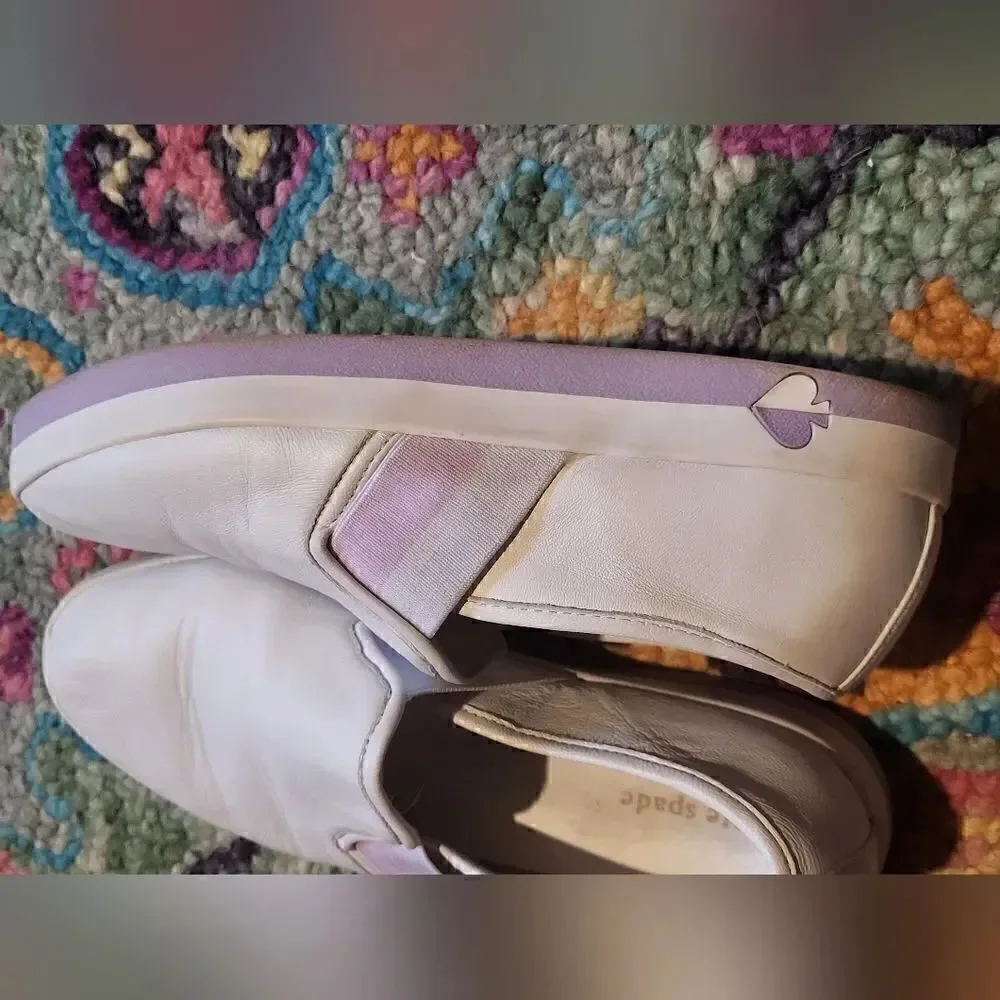 Kate Spade Sandy Leather Slip On Sneakers White Purple 7.5